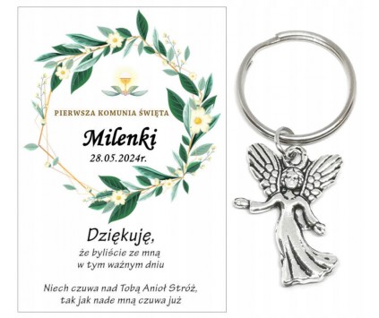 Podziękowanie dla gości brelok ANIOŁ KOMUNIA PERSONALIZACJA PAMIĄTKA A27