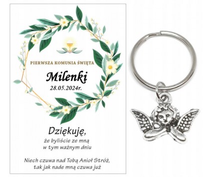 Podziękowanie dla gości brelok ANIOŁ KOMUNIA PERSONALIZACJA PAMIĄTKA A26