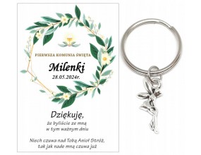 Podziękowanie dla gości brelok ANIOŁEK KOMUNIA PERSONALIZACJA PAMIĄTKA A23