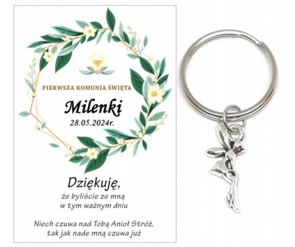 Podziękowanie dla gości brelok ANIOŁEK KOMUNIA PERSONALIZACJA PAMIĄTKA A23