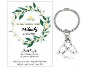 Podziękowanie dla gości brelok ANIOŁEK KOMUNIA PERSONALIZACJA PAMIĄTKA A21