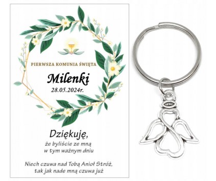 Podziękowanie dla gości brelok ANIOŁEK KOMUNIA PERSONALIZACJA PAMIĄTKA A21