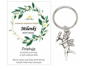 Podziękowanie dla gości brelok ANIOŁEK KOMUNIA PERSONALIZACJA PAMIĄTKA A19