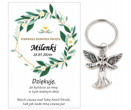 A16 Podziękowanie dla gości brelok ANIOŁEK KOMUNIA PERSONALIZACJA PAMIĄTKA