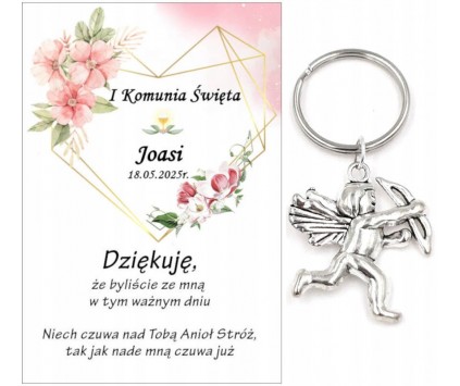 A15 Podziękowanie dla gości brelok ANIOŁEK KOMUNIA PERSONALIZACJA PAMIĄTKA