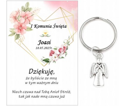 A11 Podziękowanie dla gości brelok ANIOŁEK KOMUNIA PERSONALIZACJA PAMIĄTKA