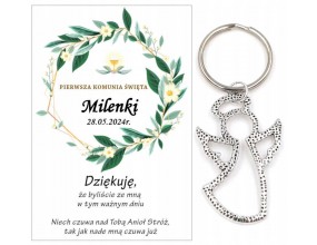 A10 Podziękowanie dla gości brelok ANIOŁEK KOMUNIA PERSONALIZACJA PAMIĄTKA