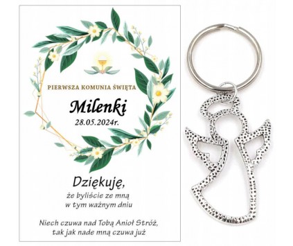 A10 Podziękowanie dla gości brelok ANIOŁEK KOMUNIA PERSONALIZACJA PAMIĄTKA