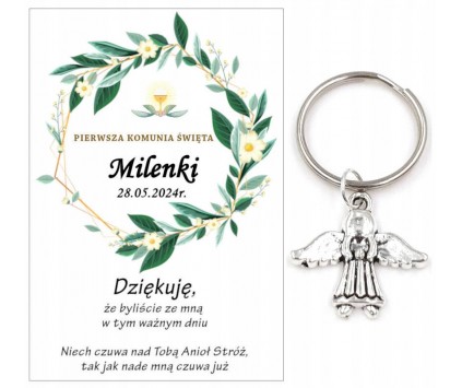 A9 Podziękowanie dla gości brelok ANIOŁEK KOMUNIA PERSONALIZACJA PAMIĄTKA