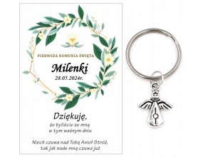 A3 Podziękowanie dla gości brelok ANIOŁEK KOMUNIA PERSONALIZACJA PAMIĄTKA