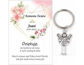 A2 Podziękowanie dla gości brelok ANIOŁEK KOMUNIA PERSONALIZACJA PAMIĄTKA