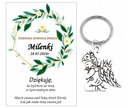 Podziękowanie dla gości ANIOŁEK KOMUNIA PERSONALIZACJA PAMIĄTKA brelok