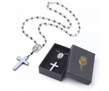 RÓŻANIEC KOMUNIJNY I KOMUNIA IHS PUDEŁKO ETUI HEMATYT CHRZEST