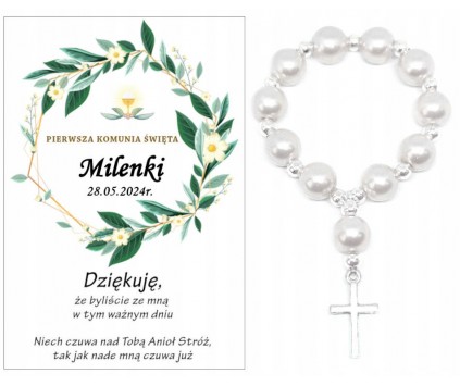 Podziękowanie dla gości RÓŻANIEC DZIESIĄTKA KOMUNIA PAMIĄTKA PERSONALIZACJA