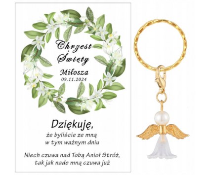 Podziękowanie dla gości CHRZEST ŚWIĘTY PAMIĄTKA BRELOCZEK BRELOK ANIOŁEK