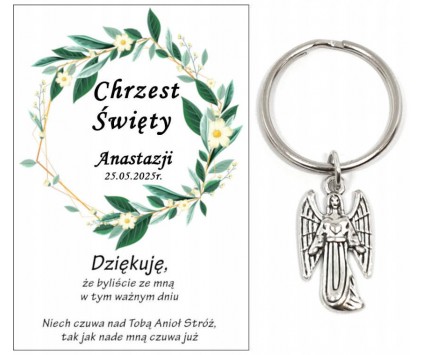 Podziękowanie dla gości CHRZEST ŚWIĘTY PAMIĄTKA BRELOCZEK BRELOK ANIOŁ A40