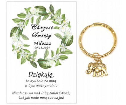 Podziękowanie dla gości brelok SŁONIK CHRZEST PAMIĄTKA UPOMINEK