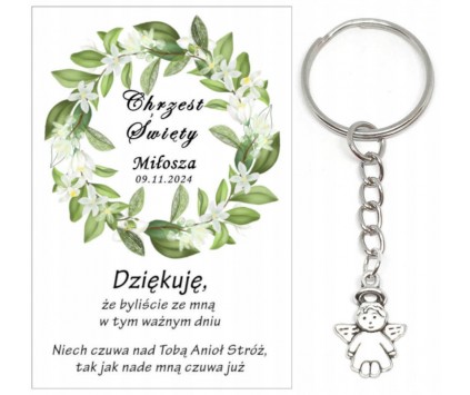A8 Podziękowanie dla gości na CHRZEST ŚWIĘTY BRELOK ANIOŁEK UPOMINEK
