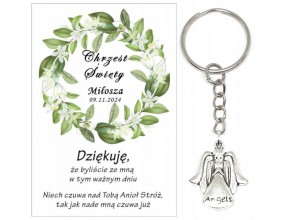 A6 Podziękowanie dla gości na CHRZEST ŚWIĘTY BRELOK ANIOŁEK UPOMINEK