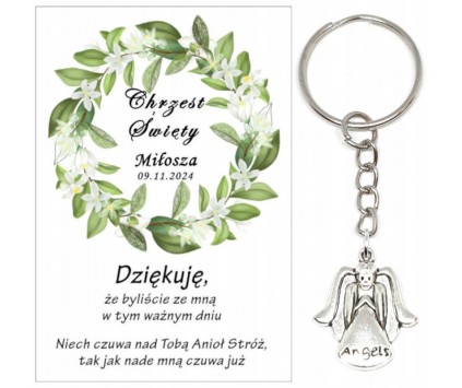 A6 Podziękowanie dla gości na CHRZEST ŚWIĘTY BRELOK ANIOŁEK UPOMINEK