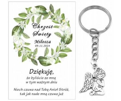 A1 Podziękowanie dla gości na CHRZEST ŚWIĘTY BRELOK ANIOŁEK UPOMINEK