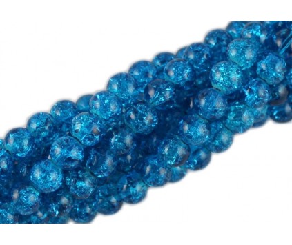 Koraliki szklane CRACKLE 8mm SZNUR 52szt Niebieski