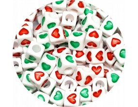 Koraliki Modułowe Serca Serce Mix 7x7mm 50szt Święta Czerwone Zielone