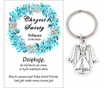 A6 Podziękowanie dla Gości Breloczek Aniołek Imię Data Pamiątka Chrzest