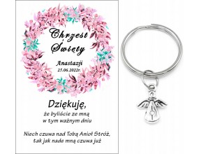 Podziękowanie dla gości brelok ANIOŁEK PAMIĄTKA CHRZEST PERSONALIZACJA