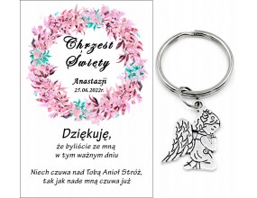 Podziękowanie dla gości brelok ANIOŁEK CHRZEST PERSONALIZACJA PAMIĄTKA