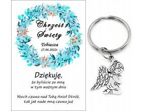 Podziękowanie dla gości brelok ANIOŁEK CHRZEST PERSONALIZACJA PAMIĄTKA