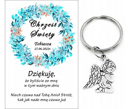 Podziękowanie dla gości brelok ANIOŁEK CHRZEST PERSONALIZACJA PAMIĄTKA