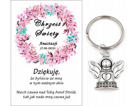 A5 Podziękowanie dla Gości Breloczek Aniołek Imię Data Pamiątka Chrzest