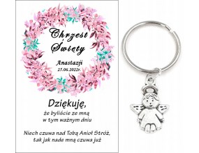 A8 Podziękowanie dla Gości Breloczek Aniołek Imię Data Pamiątka Chrzest