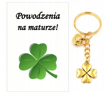 Brelok dla Maturzysty Koniczyna Złota na Szczęście Dzwoneczek Matura