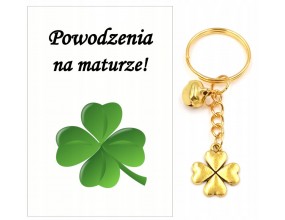 Brelok dla Maturzysty Koniczyna Złota na Szczęście Dzwoneczek Matura