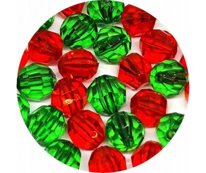 KORALIKI AKRYL SZLIFOWANE KULE 8mm CZERWONE ZIELONE MIKOŁAJ ŚWIĘTA MIX 50sz