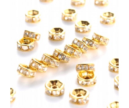 PRZEKŁADKI Z CYRKONIAMI CRYSTAL ZŁOTE 6mm 50szt CYRKONIE OZDOBY ŚWIĘTA