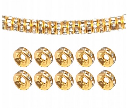 PRZEKŁADKI Z CYRKONIAMI CRYSTAL ZŁOTE 6mm 30szt CYRKONIE święta mikołaj
