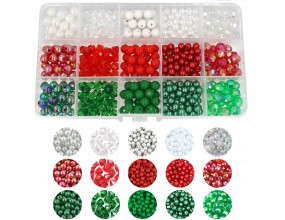 ZESTAW KORALIKI AKRYLOWE 8/6mm ŚWIĄTECZNE KOLORY DO BRANSOLETEK ORGANIZER