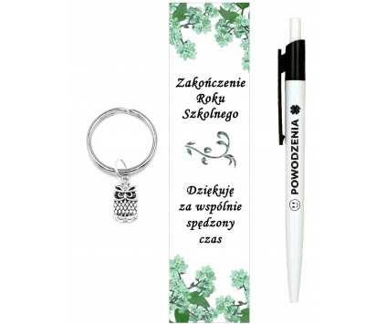 ZESTAW DŁUGOPIS ZAKŁADKA BRELOK PREZENT ZAKOŃCZENIE ROKU DLA UCZNIÓW SOWA