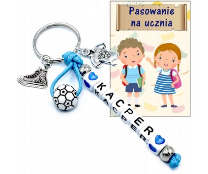 BRELOK IMIE PREZENT NA PASOWANIE NA UCZNIA ŚLUBOWANIE PAMIĄTKA UCZEŃ