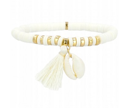 BRANSOLETKA Z MUSZLĄ NA LATO WAKACJE KATSUKI MODELINA PLAŻA MUSZLA ECRU