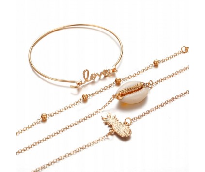 Bransoletka Na rękę Zestaw 4szt Ananas Love muszla Bransoletki Wakacje