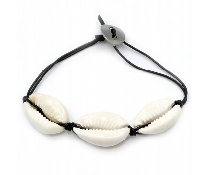 Bransoletka Na Rękę Muszle Muszelki Rzemień Guzik Boho Lato Wakacje