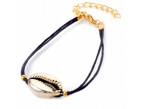 Bransoletka Sznurkowa Na Rękę Muszelka Muszla Złota Lato Wakacje Plaża