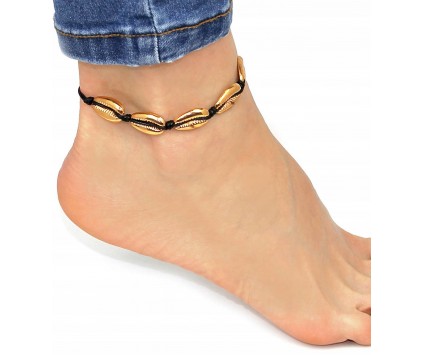Bransoletka na Nogę Kostkę Muszle Muszelki Złote Metal Plaża Lato Wakacje