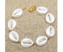 Bransoletka na Rękę Muszle Muszelki Perłowe Biała Złota Lato Wakacje Plaża