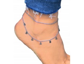 Bransoletka na Nogę Kostkę Łańcuszek Srebrna Serduszka Podwójna