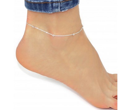 Bransoletka na Nogę Kostkę Łańcuszek Srebrna Lato Wakacje Kuleczki